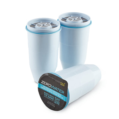 5 stage replacement filters 3 pack. 2 filters lined up. 1 filter lying down with yogurt lid